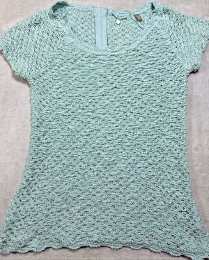 Knitted Knotted Anthropologie Textured Open Weave Knit Top Scalloped Mint Sz S